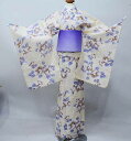 浴衣 女児 単品 ゆかた 140 150 135-145cm 11~12才 145-155cm 13~14才 綿100% ベージュ地 椿 新品(株)安田屋 NO40095