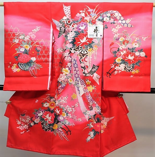 お宮参り産着 女児 女の子 のしめ 一つ身 赤色 祝着 合繊 新品 （株）安田屋 NO30785