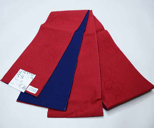 半幅帯 麻帯 浴衣帯 麻100% 日本製 赤色×紺色 メール便可 新品(株)安田屋 NO37588 半幅帯 麻帯 浴衣帯 麻100% 日本製 赤色×紺色 メール便可 新品(株)安田屋 NO37588