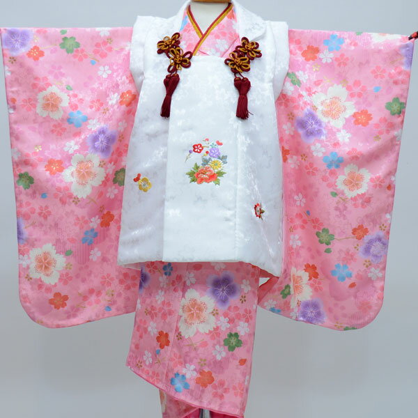七五三 三歳 女児 被布着物フルセット 日本製 陽気な天使 綸子地 3才 3歳 三才 女の子 祝着 お仕立て無料 新品(株)安田屋 NO23985