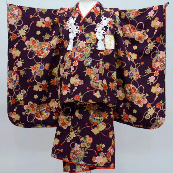 七五三 三歳 女児 被布着物フルセット 日本製 しぼの大きいちりめん地 縮緬地 3才 3歳 三才 女の子 祝着 お仕立て無料 新品(株)安田屋 NO23962