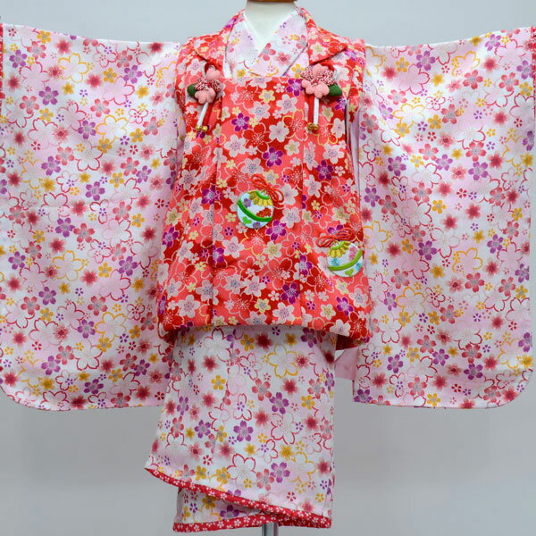 七五三 三歳 女児 被布着物フルセット 日本製 しぼの大きいちりめん地 縮緬地 3才 3歳 三才 女の子 祝着 お仕立て無料 新品(株)安田屋 NO23977
