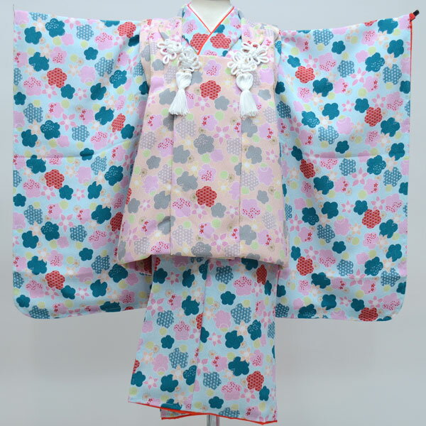 七五三 三歳 女児 被布着物フルセット 日本製 しぼの大きいちりめん地 縮緬地 3才 3歳 三才 女の子 祝着 お仕立て無料 新品(株)安田屋 NO24021