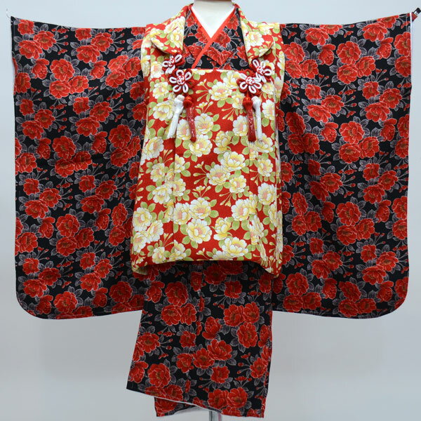 七五三 三歳 女児 被布着物フルセット 日本製 しぼの大きいちりめん地 縮緬地 3才 3歳 三才 女の子 祝着 お仕立て無料 新品(株)安田屋 NO23986