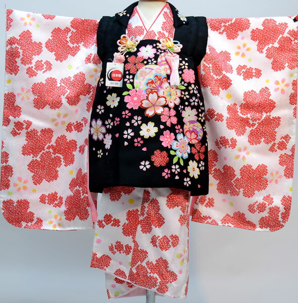 七五三 三歳 女児 被布着物フルセット 日本製 疋田柄 合繊 3才 3歳 三才 女の子 祝着 お仕立て無料 新品(株)安田屋 NO28875