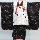 七五三 三歳 女児 被布着物フルセット 日本製 猫柄と水玉模様 かぐら 3才 3歳 三才 女の子 祝着 お仕立て無料 新品(株)安田屋 NO29165