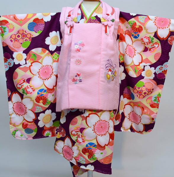 七五三 三歳 女児 被布着物フルセット 日本製 式部浪漫 ポリエステル 3才 3歳 三才 女の子 祝着 お仕立て無料 新品(株)安田屋 NO29923