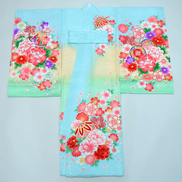 お宮参り産着 女児 女の子 正絹 のしめ 祝着 着物 一つ身 初着 綸子 豪華絢爛 水色 刺繍 新品（株）安田屋 NO23600