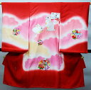 お宮参り 産着 女児 女の子 正絹 のしめ 総刺繍 金刺繍 うさぎ 毬 牡丹 赤地 一つ身 祝着 初着 掛け着 新品(株)安田屋 NO37336