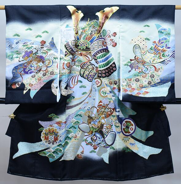 お宮参り 産着 男児 男の子 のしめ 金刺繍 合繊 黒地 兜 祝着 新品 (株) 安田屋 NO38488のサムネイル