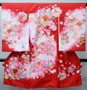 お宮参り 産着 女児 女の子 のしめ 合繊 綸子地 赤地 祝着 新品 (株) 安田屋 NO39646