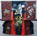 お宮参り 産着 男児 男の子 のしめ 豪華絢爛 合繊 金刺繍 鷹 兜 小槌 黒地×茶色 祝着 一つ身 新品 (株) 安田屋 NO39667