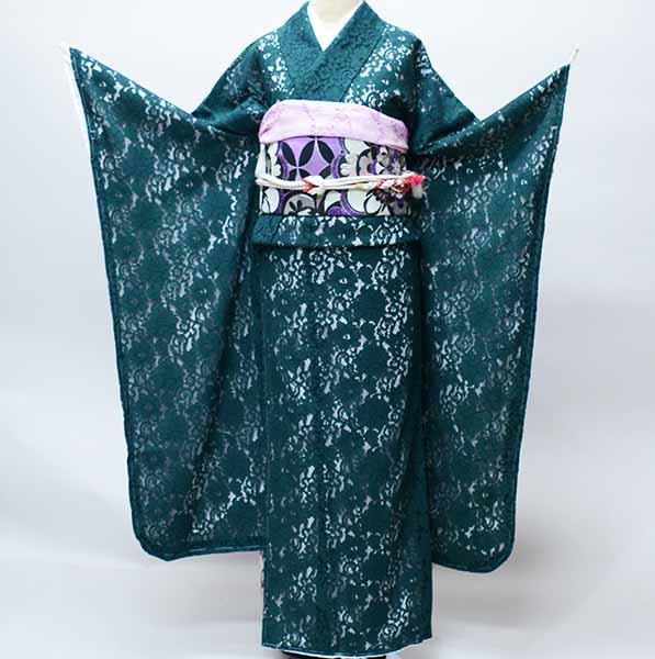 振袖 着物 単品 合繊 仕立て上がり 総レース 白地×緑レース 成人式 結婚式 結納 新品（株）安田屋 t830734519のサムネイル