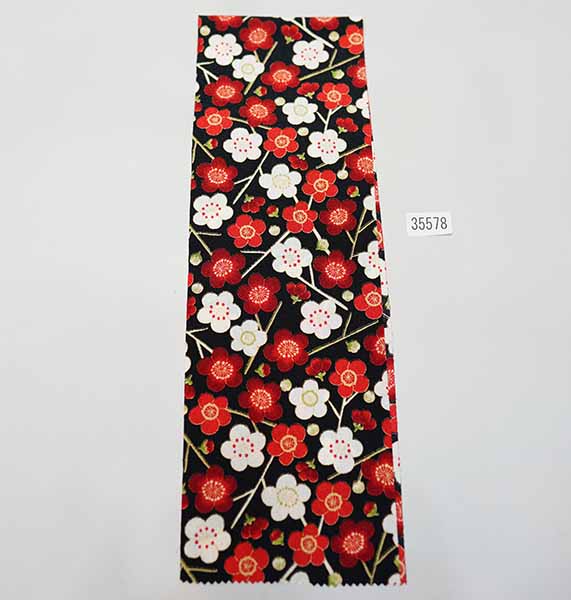 半衿 古典柄 梅の花 ちりめん ポリエステル 日本製 メール便可 黒地 新品（株）安田屋 j1032020363