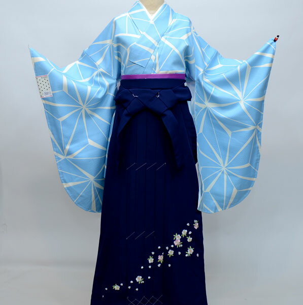二尺袖着物袴フルセット ANEN 幾何学模様 麻の葉 袴変更可能 着物生地は日本製 袴と縫製は海外 着物丈はショート丈 卒業式に 新品(株)安田屋 NO26811