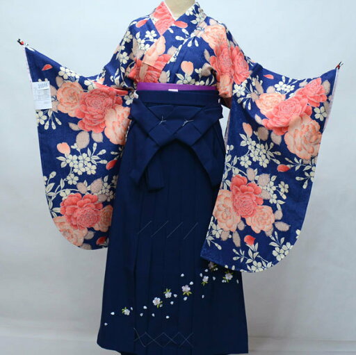 着物袴セット ジュニア用へ直し 144cm〜150cm 百花繚乱 紺地 袴変更可能 卒業式にどうぞ 新品(株)安田屋 NO31515-03 着物袴セット ジュニア用へ直し 144cm〜150cm 百花繚乱 紺地 袴変更可能 卒業式にどうぞ 新品(株)安田屋 NO31515-03