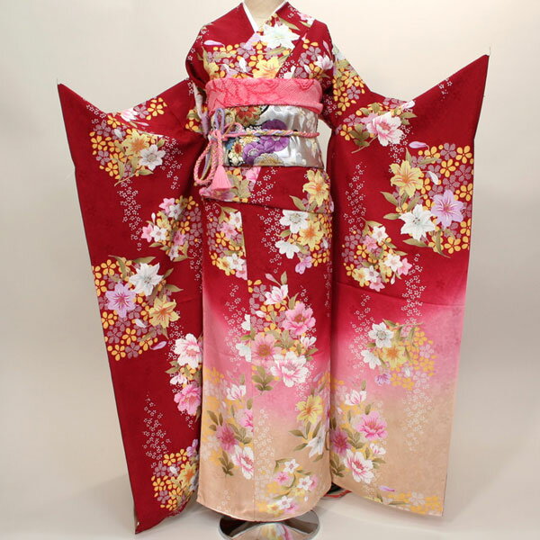振袖 正絹 未仕立て オーダーメイド 百花繚乱 赤色 成人式 結納 結婚式 新品(株)安田屋 NO240802-20