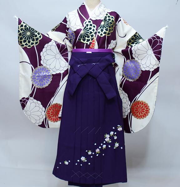 二尺袖 着物 袴フルセット 豪華絢爛 着物丈はショート丈 袴色変更可能 紫×白 卒業式に 新品(株)安田屋 NO36042