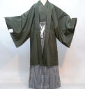 羽織 袴セット 紋付 袷 緑色 男性用 S/M/L/LL/3Lサイズ 半襦袢 角帯 羽織紐付き 紋入れ可 新品(株)安田屋 NO29659-S-3L