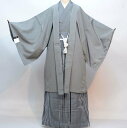 羽織 袴セット 紋付 袷 グレー 男性用 S/M/L/LL/3Lサイズ 半襦袢 角帯 羽織紐付き 紋入れ可 新品(株)安田屋 NO29567-S-3L