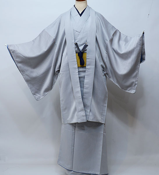 羽織 着物 長襦袢 おしゃれ着 3点セット グレー 男性用 紳士用 M/L/LLサイズ 新品(株)安田屋 NO39461
