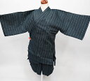 甚平 男性用 麻混 Mサイズ 165cm-175cm 綿85% 麻15% 黒系 縞柄 新品(株)安田屋 j731275300