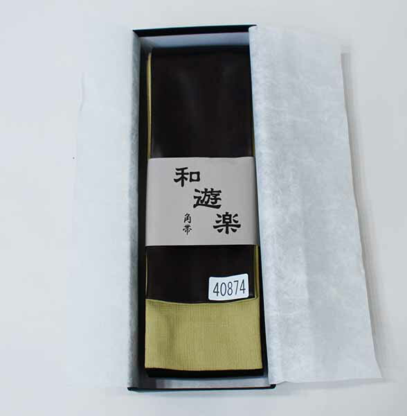 角帯 袷 男性用 合皮帯 裏地はポリエステル 和遊楽 こげ茶色×サンドベージュ 浴衣 着物 新品 （株）安田屋 NO40874