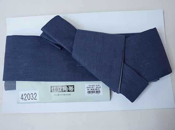 ワンタッチ角帯 仕立角帯 浴衣帯 男性用 麻100% 麻帯 貝の口 結び不要 体に巻くだけ簡単着付 紺色 メール便可 新品(株)安田屋 NO42032