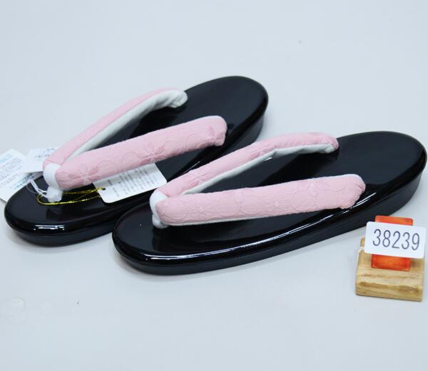 草履 ウレタンソール 単品 合皮 Mサイズ 24.0cm フリーサイズ 適合足サイズ 23.0c～24.0cm 黒×ピンク 新品 (株) 安田屋 NO38239