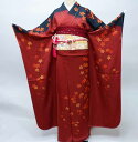 振袖 正絹 着物 単品 仕立て上がり 枝垂れ桜 黒ぼかし オレンジ 渋い赤 成人式 結納 結婚式 新品 (株) 安田屋 NO35981