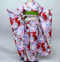 振袖 着物 単品 合繊 仕立て上がり 小紋柄 桜 のし紐 花束 赤色 成人式 結納 結婚式 新品(株)安田屋 NO36065