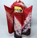 振袖 正絹 着物 単品 仕立て上がり 百花繚乱 ラメ 桜 赤色 渋い赤色 成人式 結納 結婚式 新品(株)安田屋 NO36688
