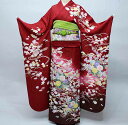 振袖 正絹 着物 単品 仕立て上がり 百花繚乱 ラメ 赤色 渋い赤色 成人式 結納 結婚式 新品(株)安田屋 NO36680
