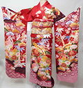 振袖 着物 単品 合繊 仕立て上がり 赤色 松竹梅 金駒刺繍 百花繚乱 成人式 結納 結婚式 新品(株)安田屋 NO41839