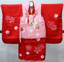 七五三 三歳 女児 被布着物セット 正絹 夢想 絞り 被布に刺繍 ピンク×赤 3歳 3才 三才 女の子 祝着 新品(株)安田屋 NO39779