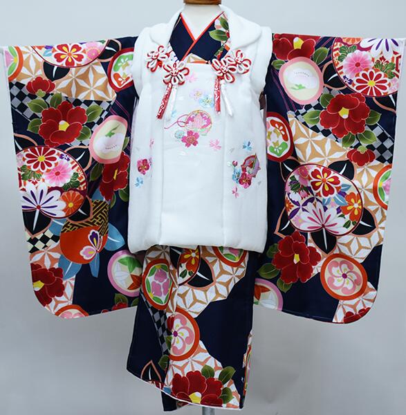 七五三 三歳 女児 被布着物フルセット 被布に刺繍入り 豪華絢爛 合繊 焦茶×白色 祝着 女の子 3歳 3才 三才 お仕立て無料 新品(株)安田屋 NO3977...