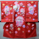 お宮参り産着 合繊 のしめ 女児 着物 うさぎ 兎 赤色 金刺繍 女の子 祝着 一つ身 掛け着 初着 新品(株)安田屋 NO42205