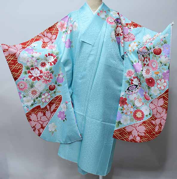 二尺袖着物 単品 仕立て上がり From KYOTO 着物丈は着付けし易いショート丈 ペパーミント色 合繊 卒業..