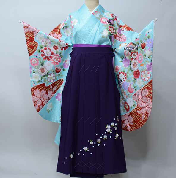 二尺袖 着物 袴フルセット From KYOTO 着物丈は着付けし易いショート丈 ペパーミント色 袴変更可能 卒..