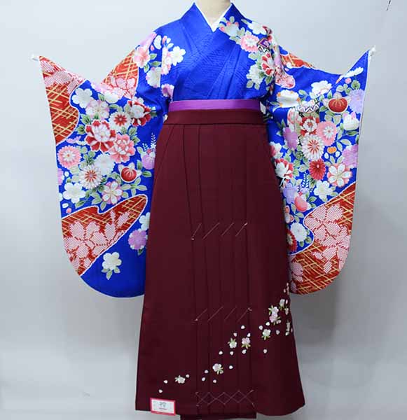 二尺袖 着物 袴フルセット From KYOTO 着物丈は着付けし易いショート丈 青色 袴変更可能 卒業式 新品（株）安田屋 NO41311-1(4)