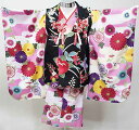 七五三 三歳 女児 被布着物フルセット 豪華絢爛 合繊 ピンク×黒色 祝着 3才 3歳 三才 女の子 お仕立て無料 新品(株)安田屋 NO37910