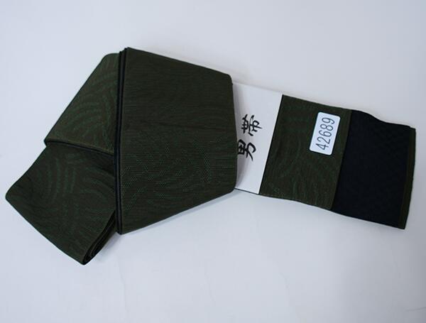角帯 男性用 男帯 日本製 桐生 本袋 袷 ポリエステル100％ 深緑色×黒色 メール便可 新品（株）安田屋 NO42689