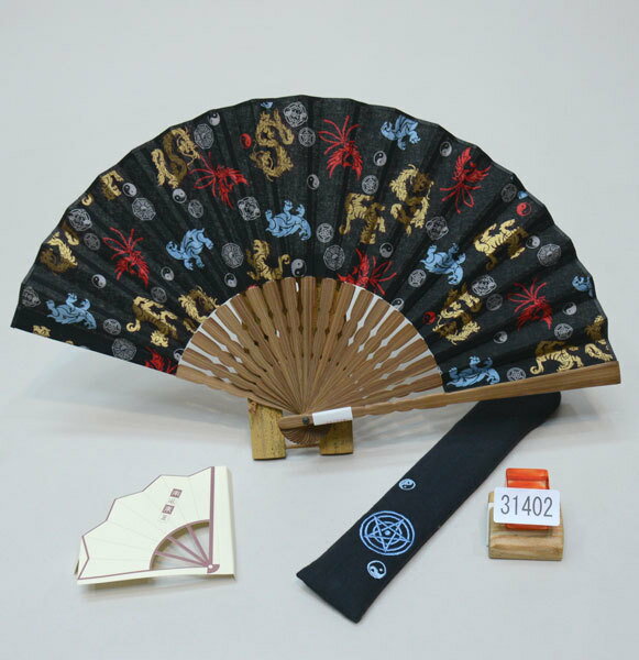 扇子 袋付き 楽風 綿 黒地 メール便可 新品（株）安田屋 m350435414