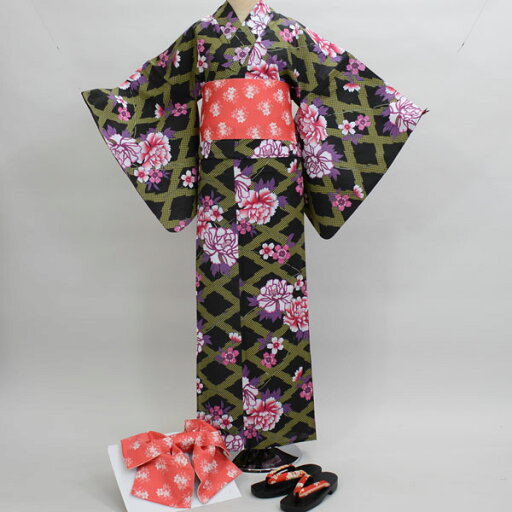 浴衣・帯・下駄 3点フルセット 花火 夏祭りに 新品(株)安田屋 NO17294 浴衣・帯・下駄 3点フルセット 花火 夏祭りに 新品(株)安田屋 NO17294