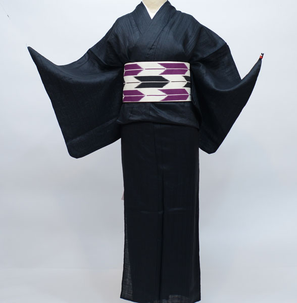 浴衣 仕立て上がり 女性用 本麻100％ ちぢみ浴衣 適合身長158cm-168cm 黒地 お祭り 花火大会 単品 新品（株）安田屋　l513793337