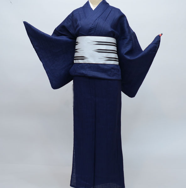 浴衣 仕立て上がり 女性用 本麻100％ ちぢみ浴衣 適合身長158cm-168cm 紺地 単品 お祭り 花火大会 新品（株）安田屋 b383660289