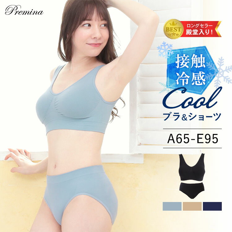 「Premina（プレミーナ）」が「クールタイプ ナイトブラ ブラショーツ 上下セット 下着 夜用 大きいサイズ 育乳 ラクブラ24クール ショーツセット さらさら 快適 ブラジャー 接触冷感 汗対策 蒸れない ノンワイヤー 楽 フィット 下着 インナー」を販売