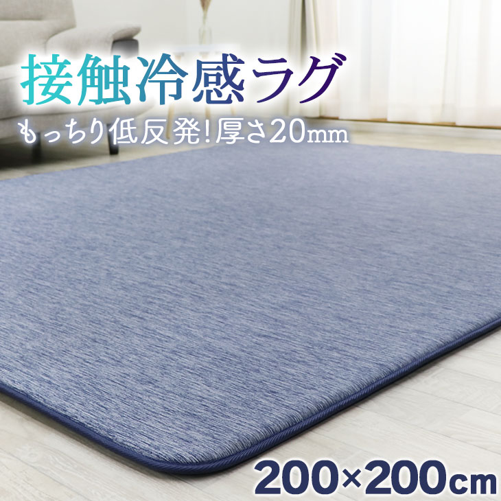 ヤスカSALE！【10%オフクーポン】 ひんやり 夏 低反発 ラグ ラグマット 接触冷感 200×200cm ラグマット サマーラグ 厚さ20mm カーペット 滑り止め加工 おしゃれ 厚手 夏用ラグ 北欧 マット 冷たい クール 涼感ラグのサムネイル