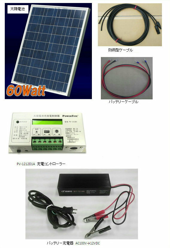 ソーラー発電セット-60W・太陽電池・充電器付・バッテリー充電キット・ベランダ・太陽光発電キット（バッテリーなし・充電器付）・太陽電池架台付き