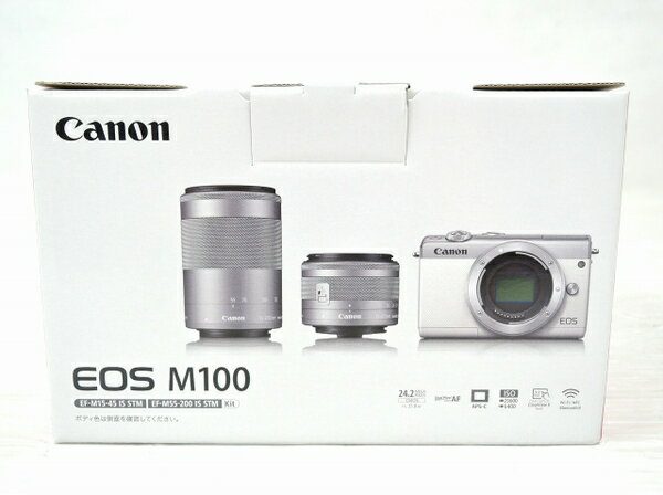 未使用 【中古】 未使用 Canon EOS M100 W ZOO Kit ダブル ズーム キット キャノン ミラーレス 一眼レフ カメラ ホワイト O3641502